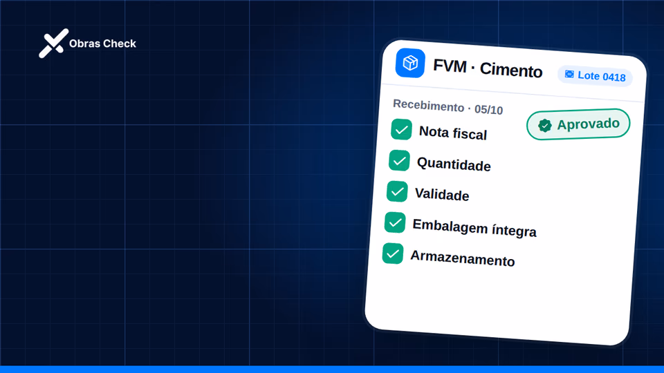 Ficha de Verificação de Material de um lote de cimento aprovada no app Obras Check