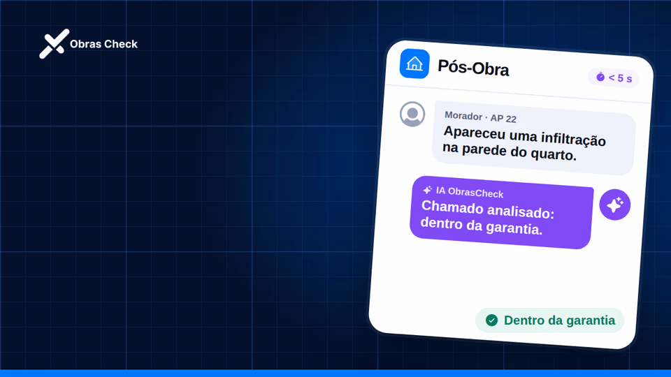 Chamado de pós-obra analisado pela IA do Obras Check como dentro da garantia
