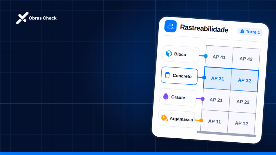 Rastreabilidade de bloco, concreto, graute e argamassa por apartamento no app Obras Check